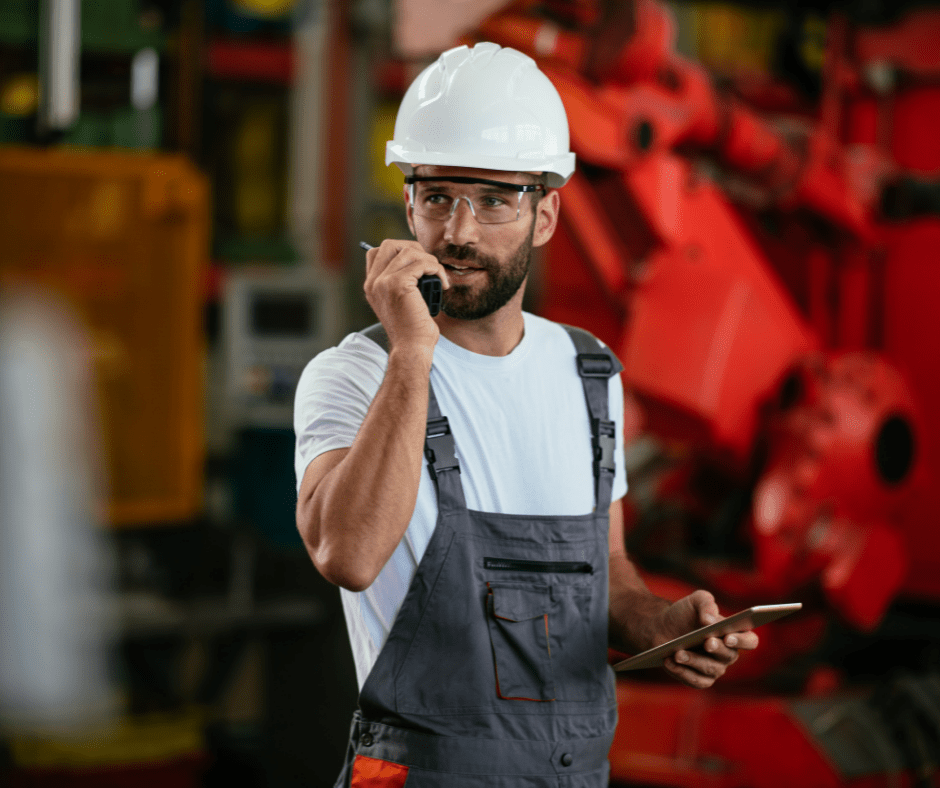 Person maintaining Communication using walkie talkie